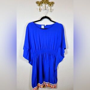 Hobie Bright Royal Blue with Colorful Tassel Hem Swim Coverup. Size 16